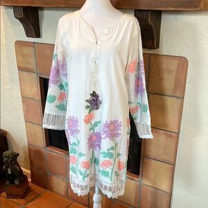 Rafia White Cotton Pastel Floral Traditional Dress, size M